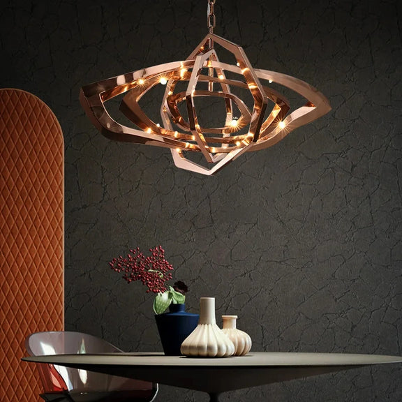 Adjustable height LED chandelier warm glow