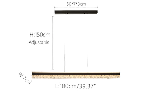 Champagne gold crystal-accented linear chandelier with adjustable height