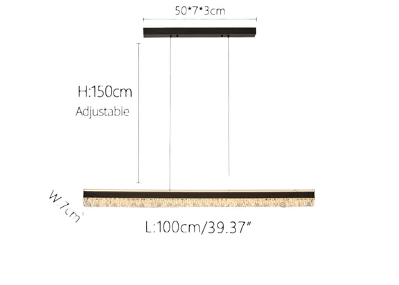 Champagne gold crystal-accented linear chandelier with adjustable height