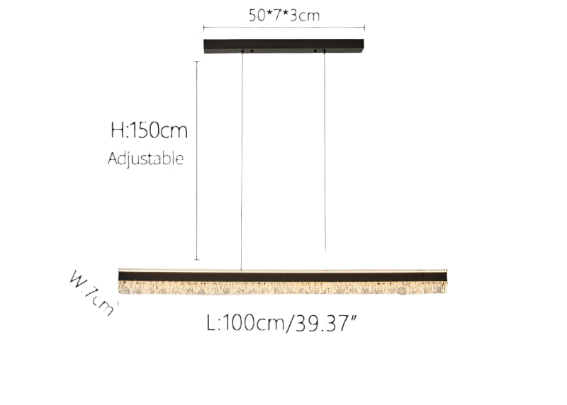 Champagne gold crystal-accented linear chandelier with adjustable height