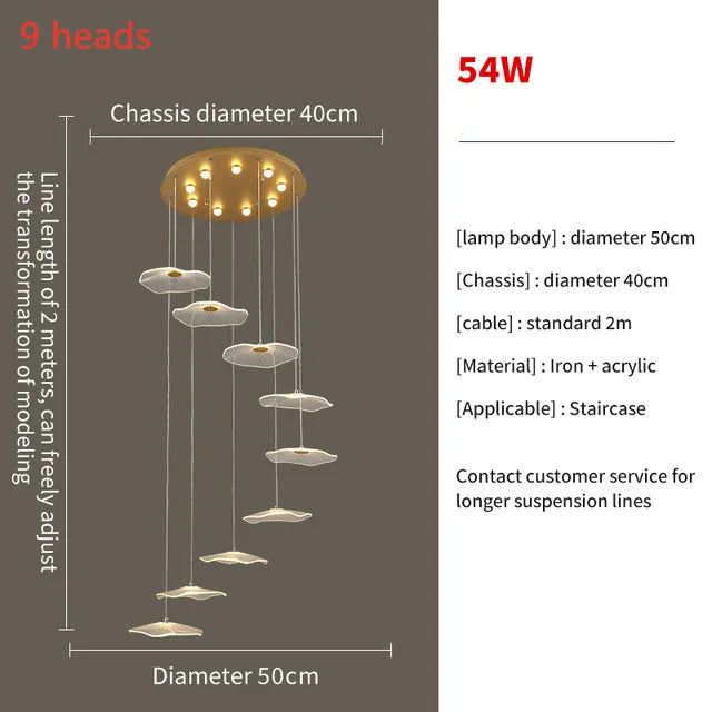 Lotus leaf pendant chandelier staircase lighting