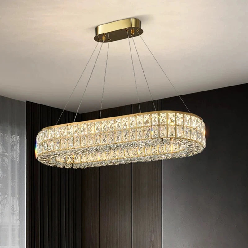 elliptical luxury crystal chandelier gold finish