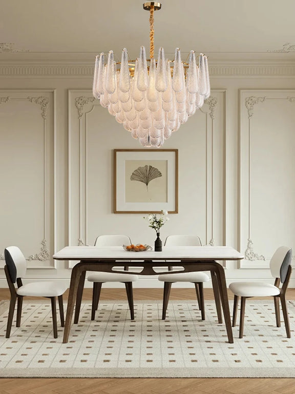 Nordic glass droplet chandelier with polished copper finish