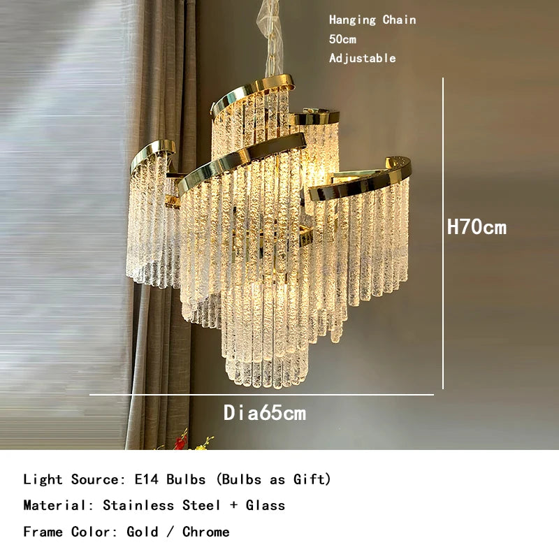 Premium gold icicle chandelier LED warm light interior