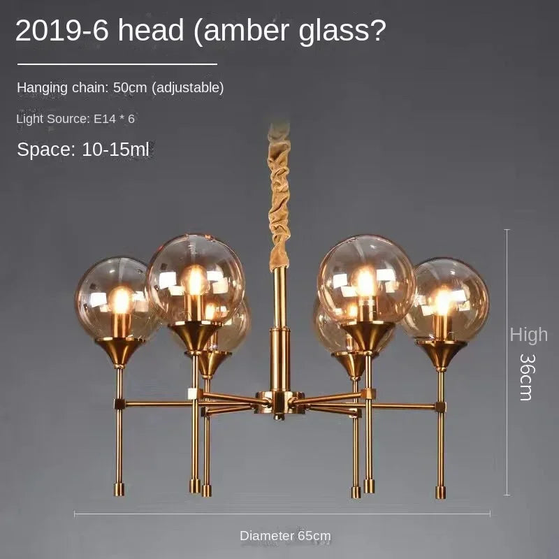 Glass globe LED chandelier modern home decor