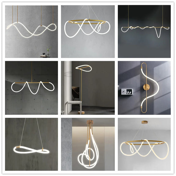 Gold music-note LED chandelier for dining rooms