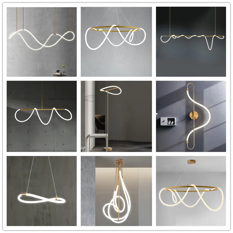 Gold music-note LED chandelier for dining rooms