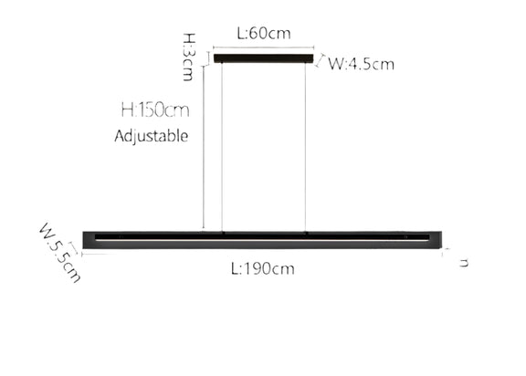 Contemporary long bar pendant light in matte black