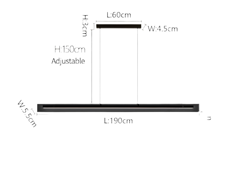 Contemporary long bar pendant light in matte black