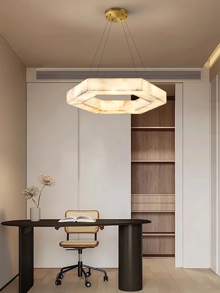 Hexagonal marble LED chandelier modern luxury