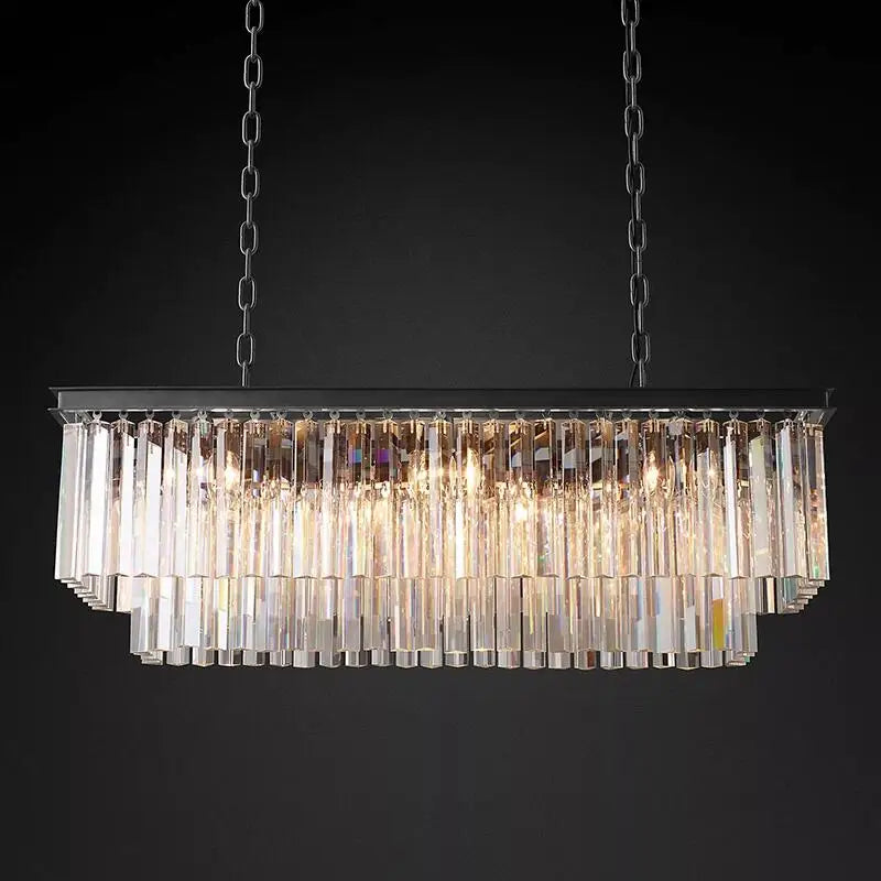 Rectangular crystal island chandelier in gold finish