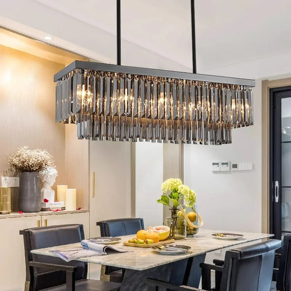 Luxury rectangular crystal pendant light kitchen island