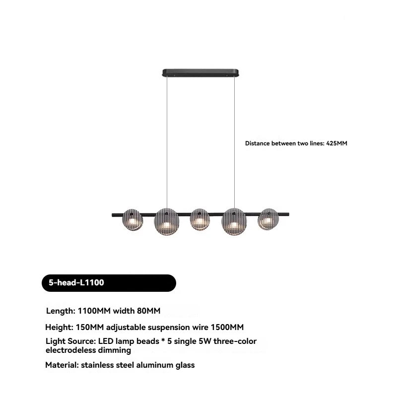 Black linear glass globe LED chandelier