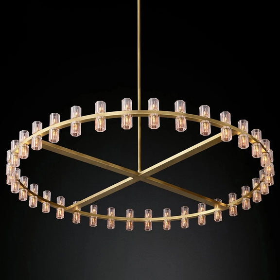 Contemporary metal and crystal chandelier with cup lenses