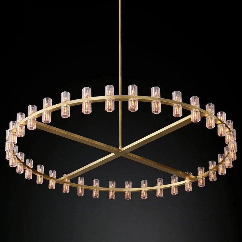 Contemporary metal and crystal chandelier with cup lenses