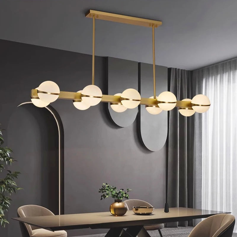 Gold disc linear LED chandelier dining room