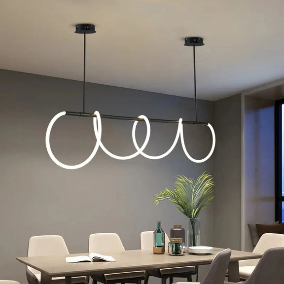 Minimalist wave LED chandelier gold finish
