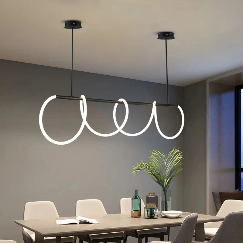 Minimalist wave LED chandelier gold finish