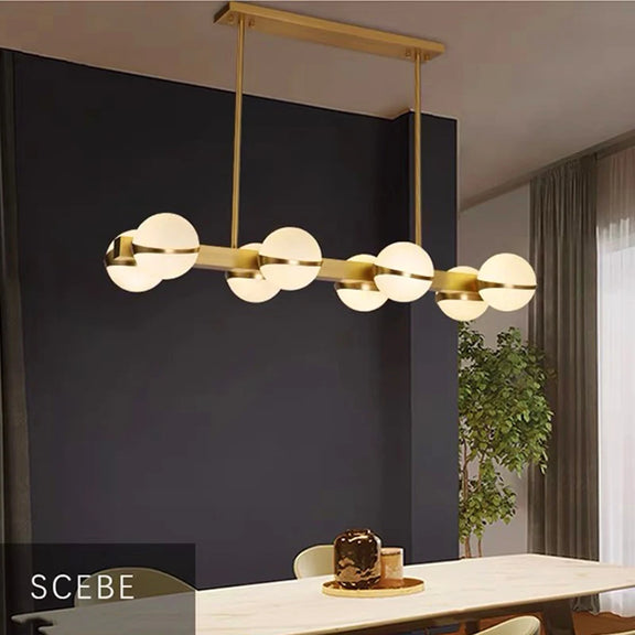 Linear dining chandelier LED with round glass discs