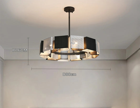 Geometric black silver ring chandelier dining room