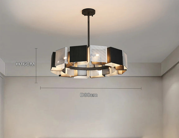 Geometric black silver ring chandelier dining room