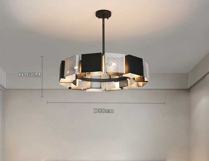 Geometric black silver ring chandelier dining room