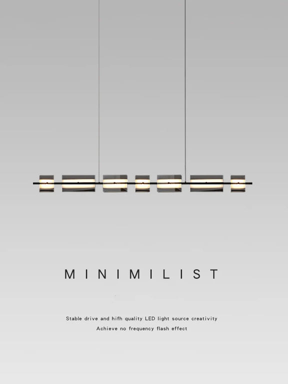 Italian linear glass copper chandelier over dining table