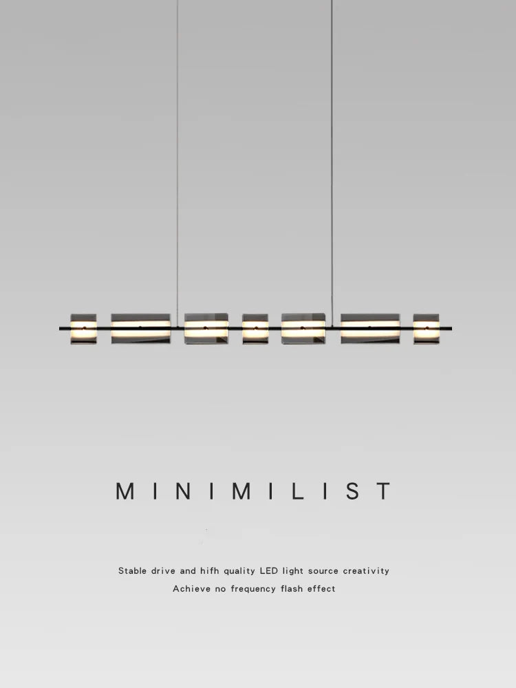 Italian linear glass copper chandelier over dining table