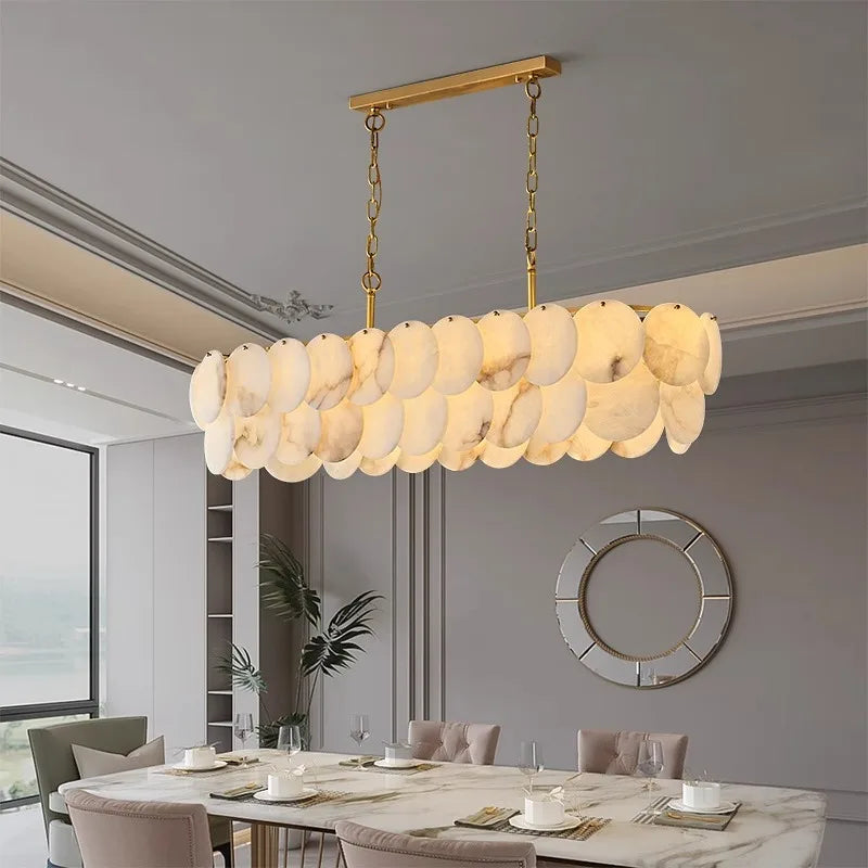 Modern gold marble disc pendant light for dining room