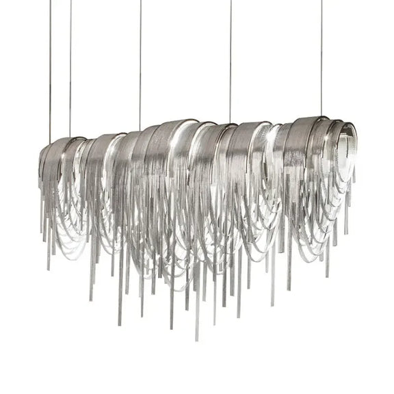 Modern metallic fringe chandelier with cascading loops