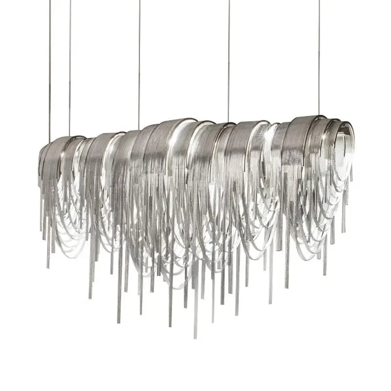 Modern metallic fringe chandelier with cascading loops