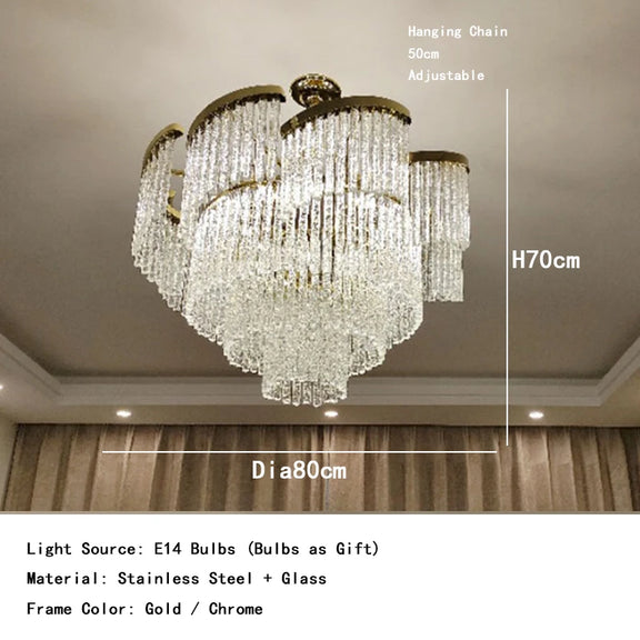 Modern gold icicle chandelier handmade glass detail