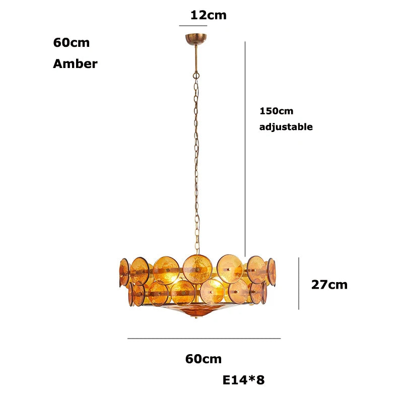 Luxury gold chandelier with glass disc shades