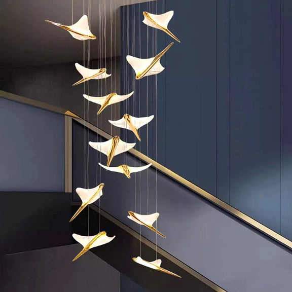 Designer flying birds chandelier LED staircase lighting
