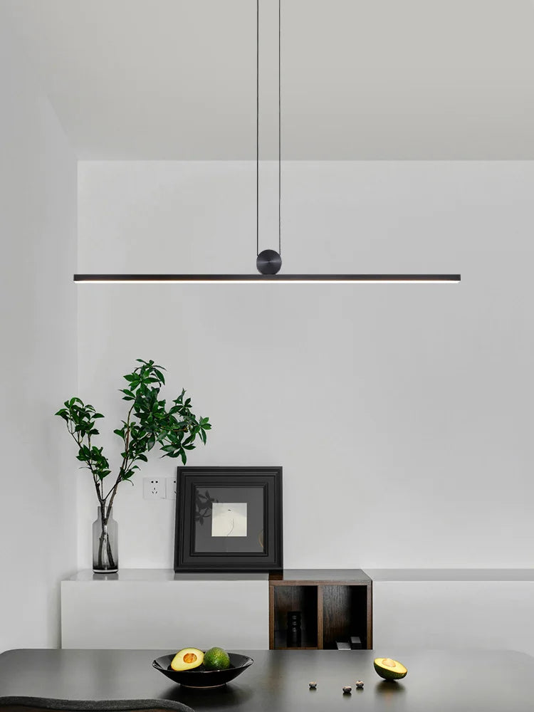 Black 120cm LED strip chandelier for kitchen island
