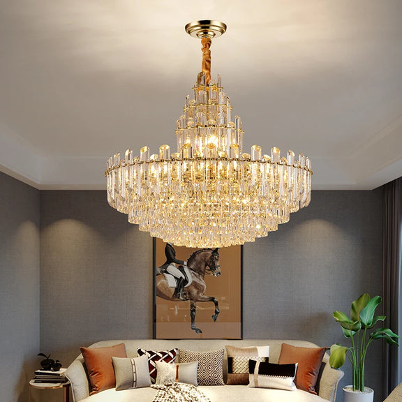 Oval crystal pendant light brushed gold frame