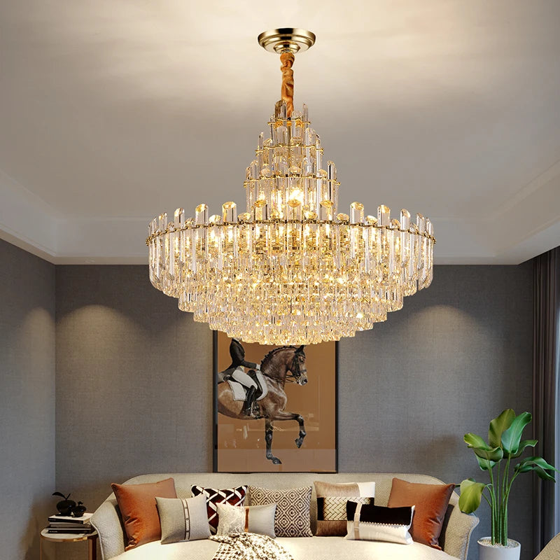 Oval crystal pendant light brushed gold frame