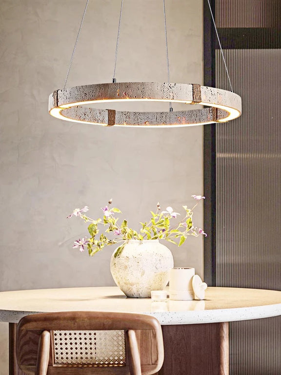 Stone ring LED chandelier dining table
