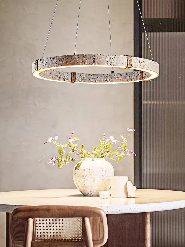 Stone ring LED chandelier dining table