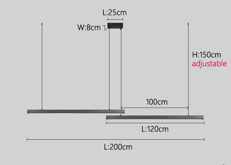 Minimalist Nordic bar pendant lamp with long aluminum light strip.
