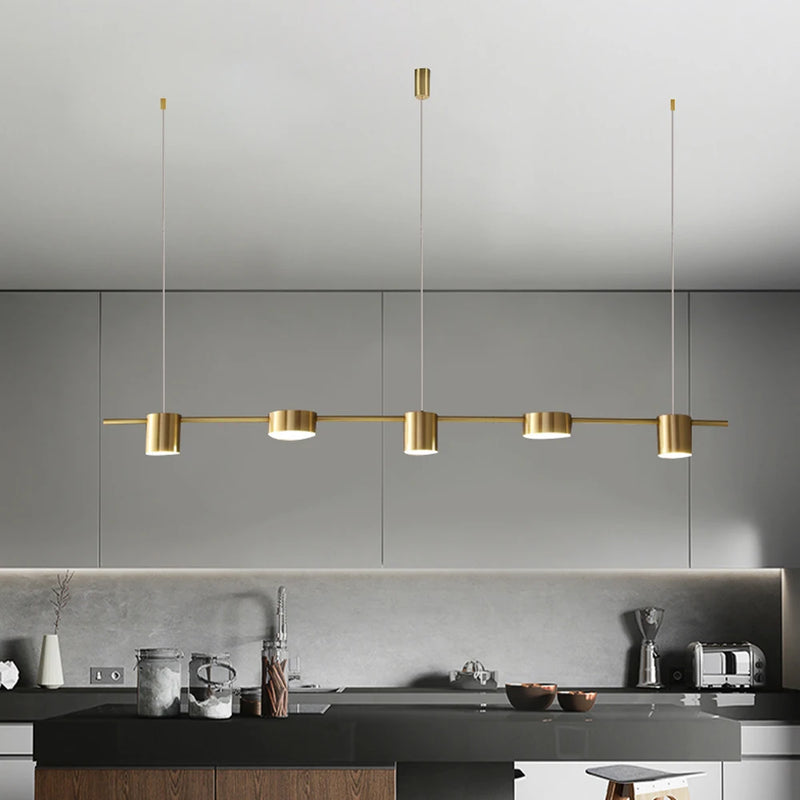 Black linear LED pendant light kitchen island