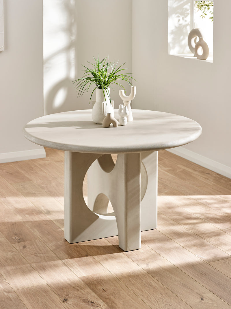 Thyra Round 4 Seater Dining Table – Grey Stone Effect – main view