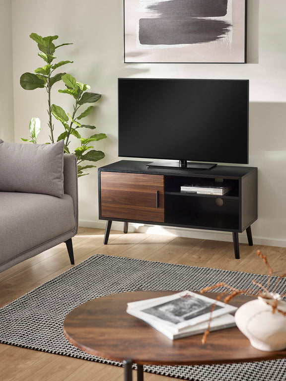 Trent Walnut and Black Small TV Stand Up to 43" – main view