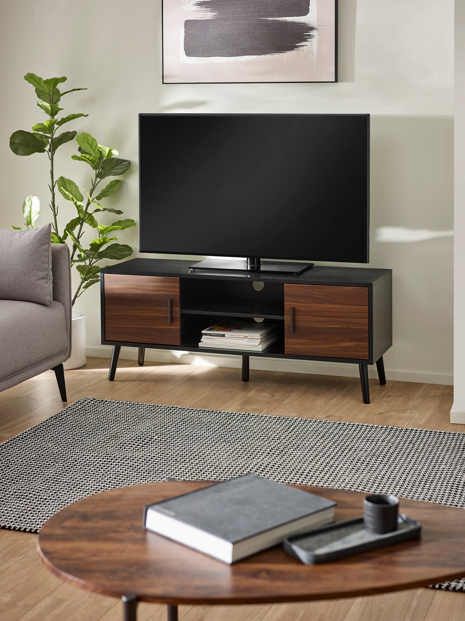 Trent Walnut and Black Large TV Stand Up to 55" – main view