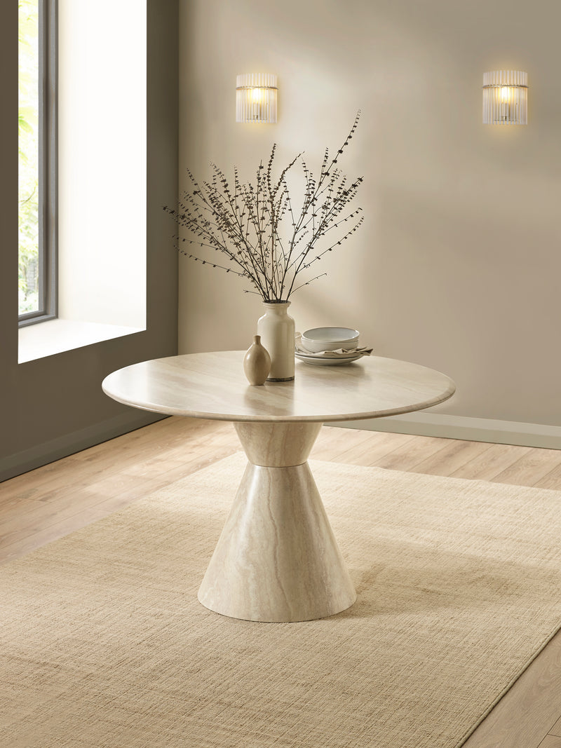 Verona 120cm Round Pedestal 4 Seater Dining Table – Cream Marble Effect – main view