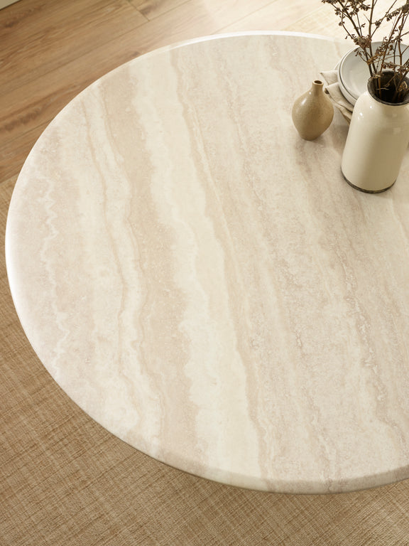Verona 120cm Round Pedestal 4 Seater Dining Table – Cream Marble Effect – alternate view