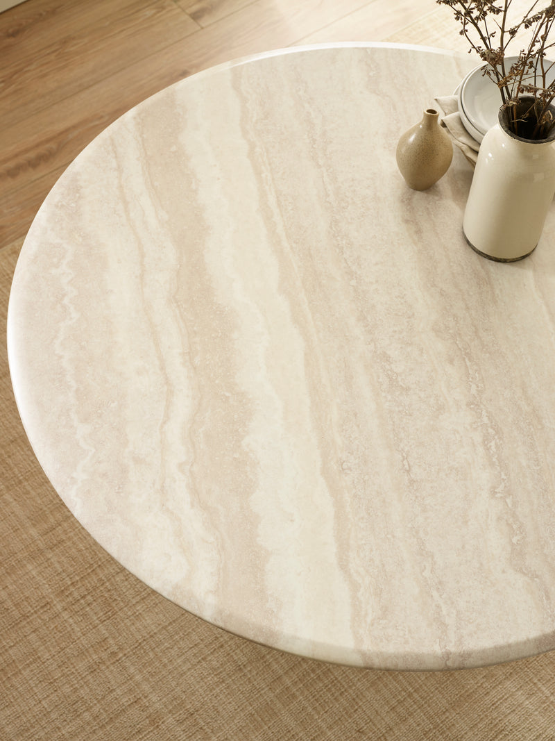 Verona 120cm Round Pedestal 4 Seater Dining Table – Cream Marble Effect – alternate view
