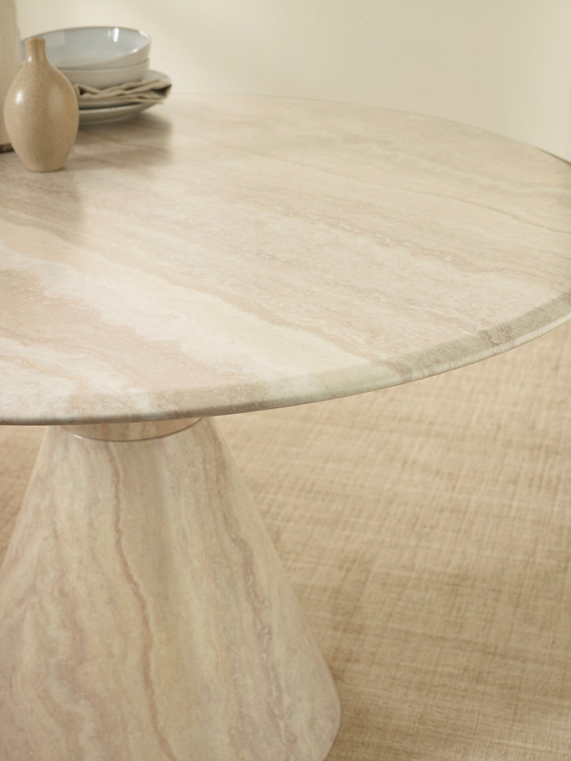 Verona 120cm Round Pedestal 4 Seater Dining Table – Cream Marble Effect – alternate view