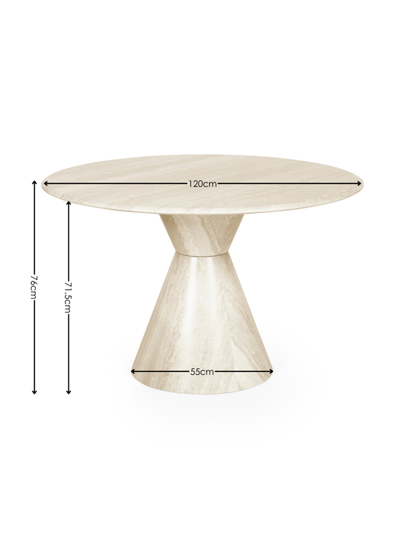 Verona 120cm Round Pedestal 4 Seater Dining Table – Cream Marble Effect – alternate view