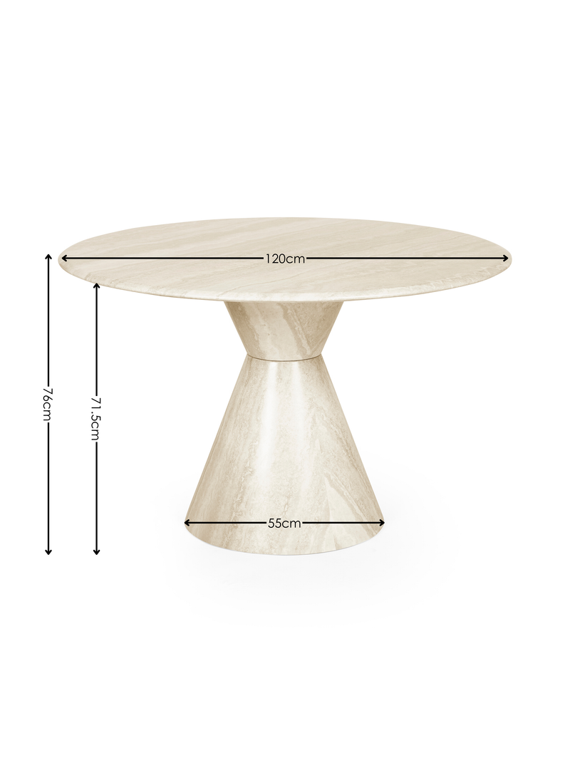 Verona 120cm Round Pedestal 4 Seater Dining Table – Cream Marble Effect – alternate view